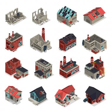 Abandoned Buildings Isometric Set clipart