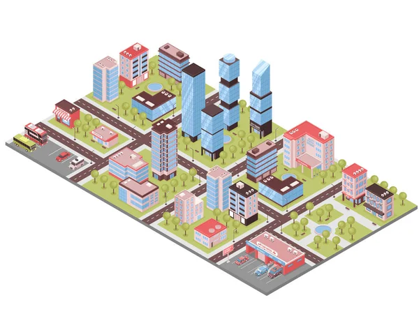 City Buildings Isometric Composition — Stock Vector