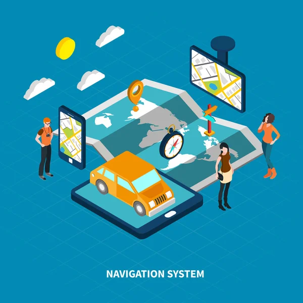Navigation System Isometric Illustration — Stock Vector