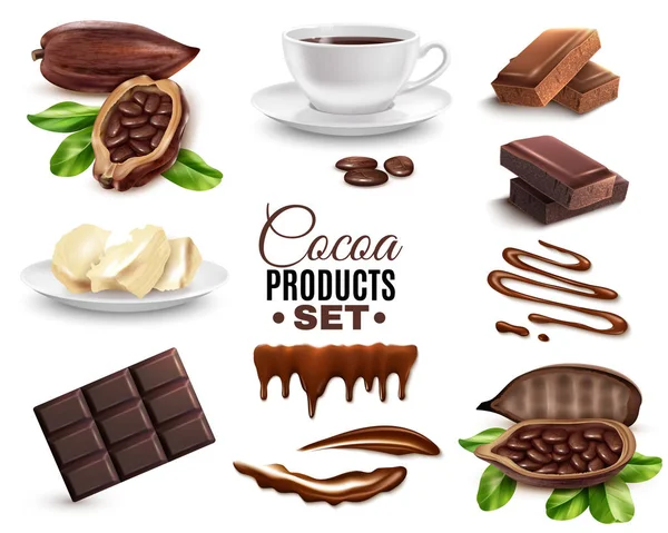 Gerçekçi kakao ürünleri Set — Stok Vektör