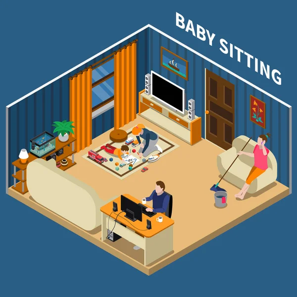 Composizione isometrica Baby Sitter — Vettoriale Stock