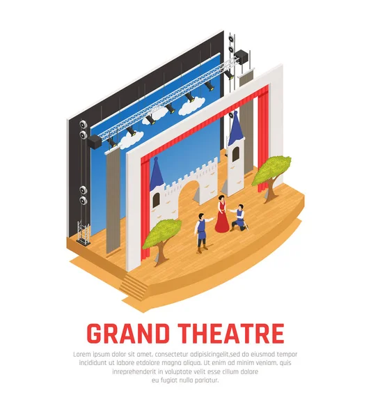 Grand Theatre Sfondo isometrico — Vettoriale Stock