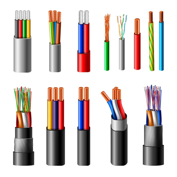 Conjunto realista de cables eléctricos — Archivo Imágenes Vectoriales