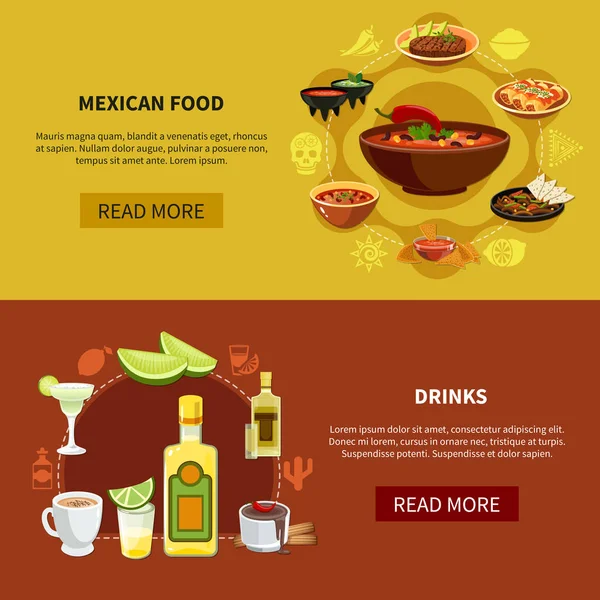 Bannières horizontales alimentaires mexicaines — Image vectorielle