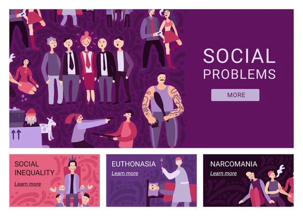 Sociale problemen horizontale Banners — Stockvector