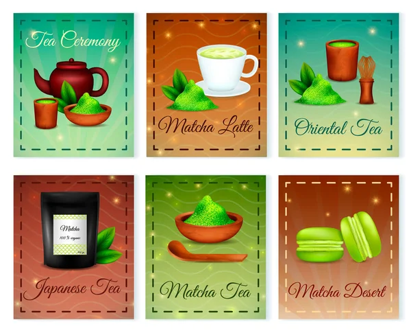 Conjunto de tarjetas realistas Matcha — Vector de stock