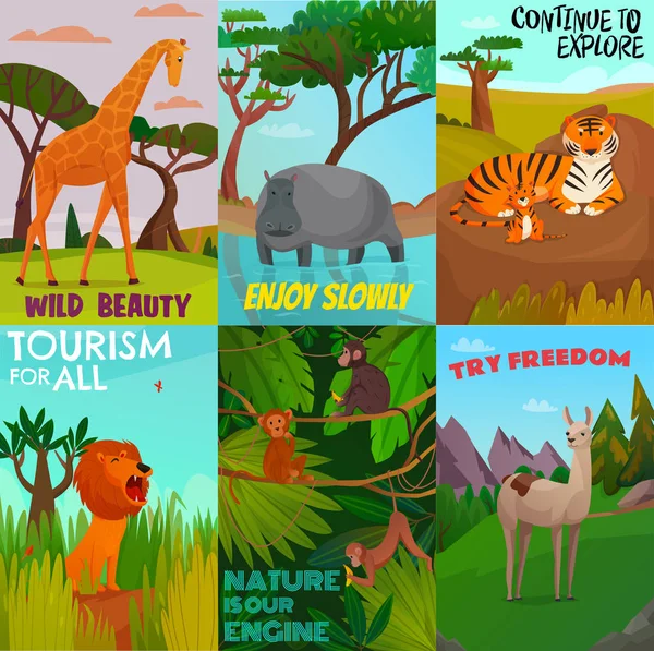 Wilde dieren kaarten Set — Stockvector