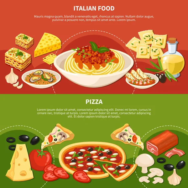 Ιταλικά πιάτα οριζόντια πανό — Διανυσματικό Αρχείο