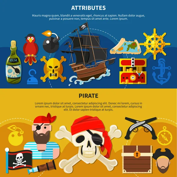 Conjunto de banner de desenhos animados pirata —  Vetores de Stock
