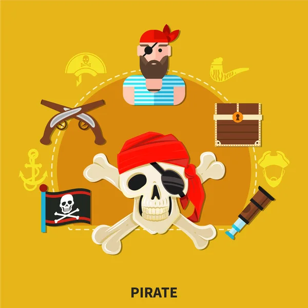Pirate Cartoon Composition — Stock Vector