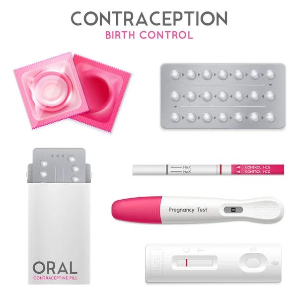 Anticonceptie zwangerschapstest Set — Stockvector