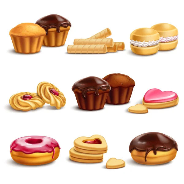Cookies et Buisquits ensemble réaliste — Image vectorielle