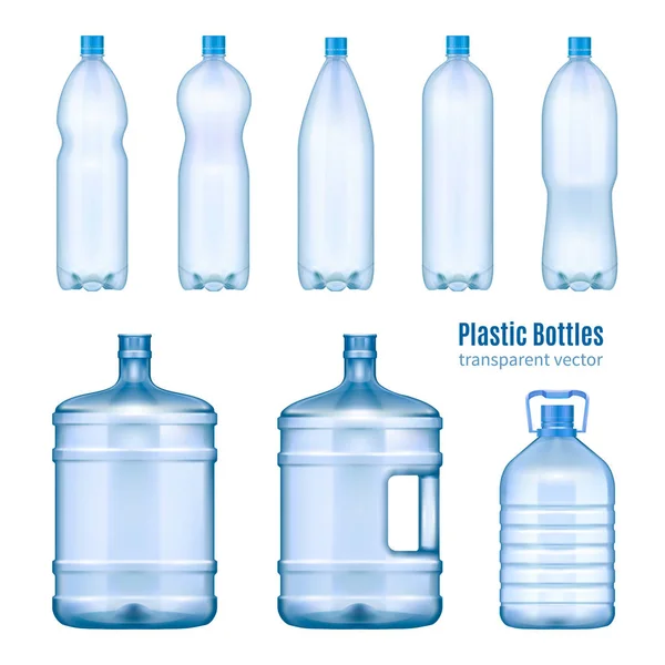 Realistická sada plastových lahví na vodu — Stockový vektor