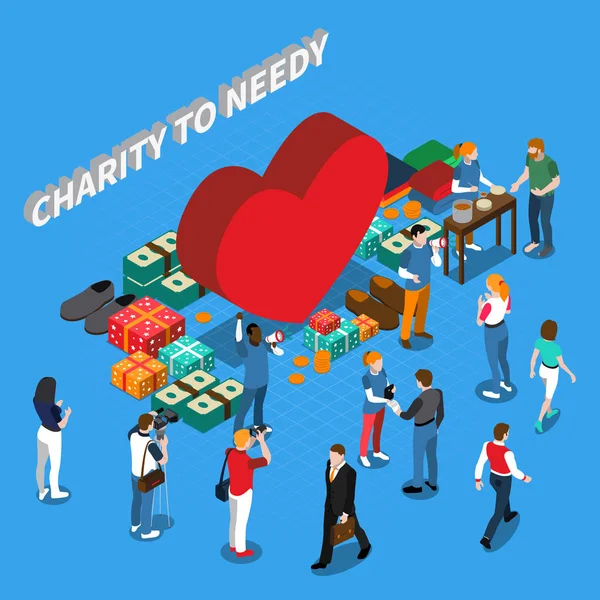 Volunteer Charity People Isometric Concept — Stock Vector