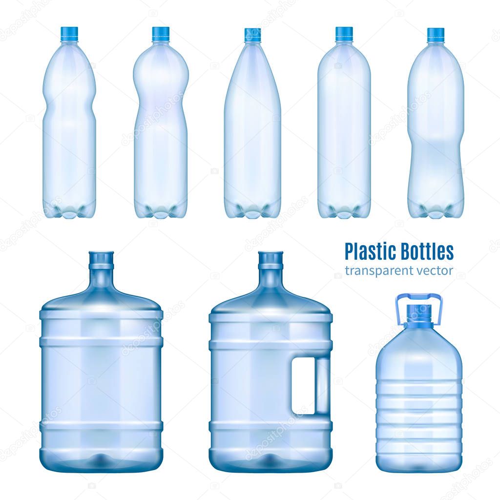 Botellas de agua de plástico realista conjunto Vector de Stock de
