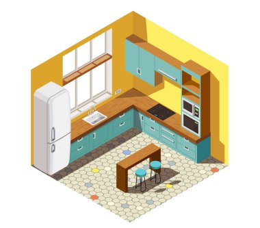 Mutfak İçi Isometric Kompozisyon