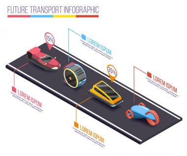 Futuristik araçlar izometrik Infographics