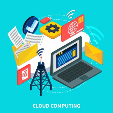 Cloud Computing izometrik tasarım konsepti