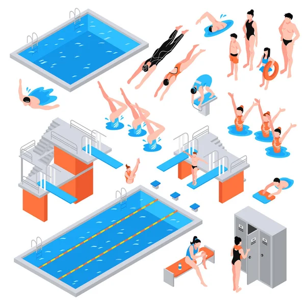 Swimming Pool Isometric Elements — Stock Vector