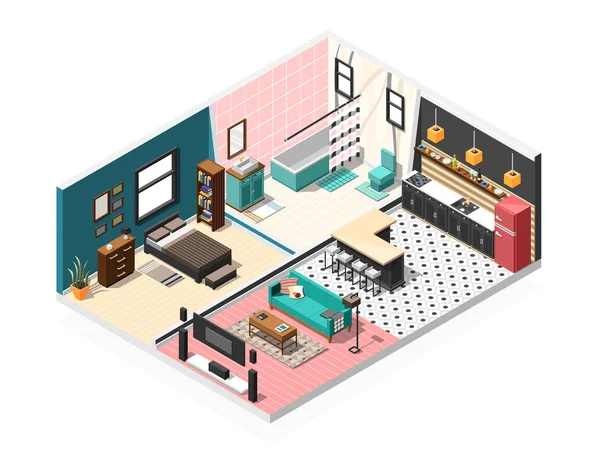 Isometric Appartement Arrière-plan intérieur — Image vectorielle