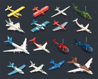 Uçaklar helikopterler izometrik simgeler