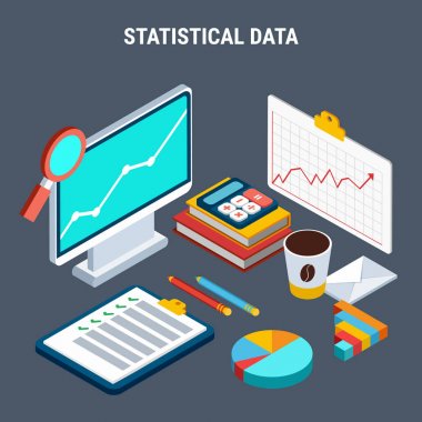 İstatistiksel veri izometrik tasarım konsepti