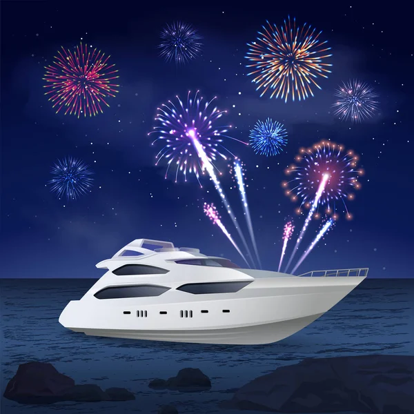 Crucero de vacaciones Fireworks Composición — Vector de stock