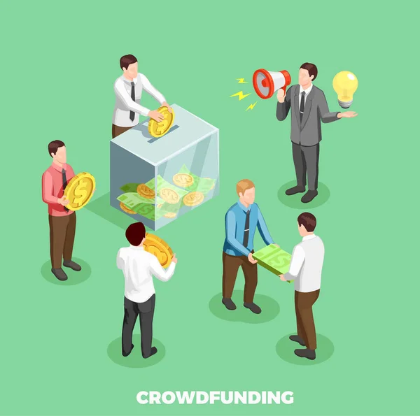 Crowdfunding Composição isométrica — Vetor de Stock