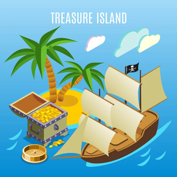 Treasure Island isometrisch spel achtergrond — Stockvector