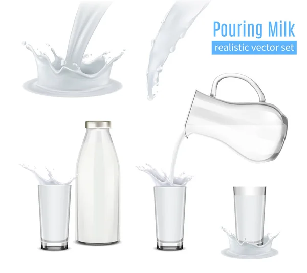 Lití realistické složení mléka — Stockový vektor