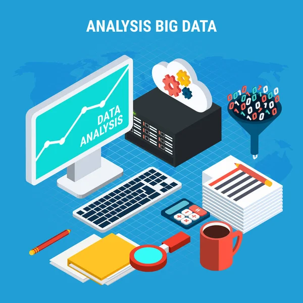 Big Data Analysis Isometric Design Concept — Stock Vector