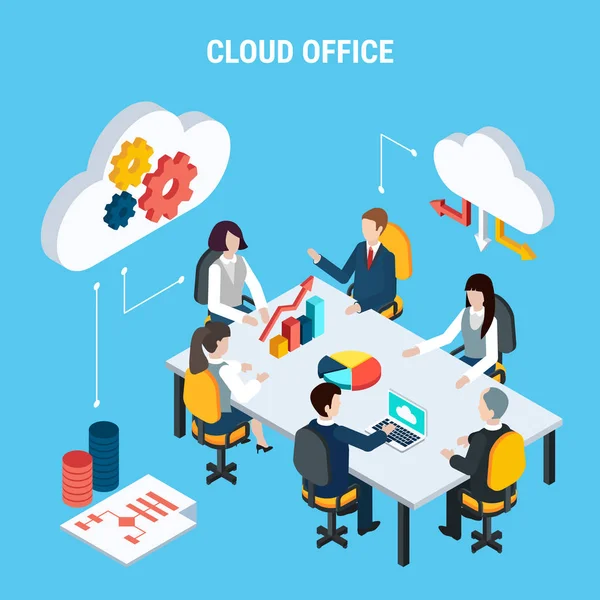 Isometrisches Poster für Cloud Office — Stockvektor