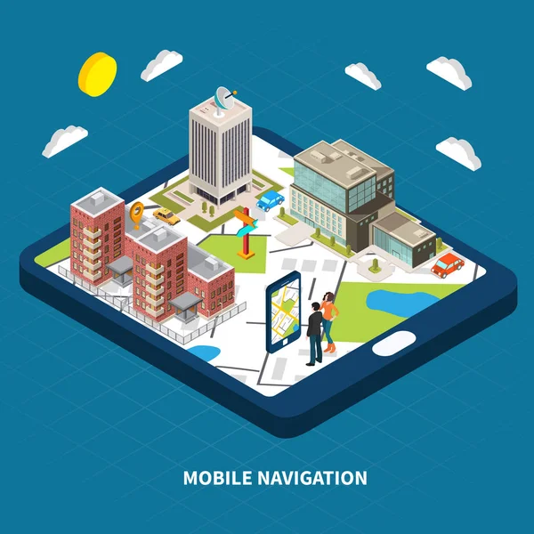 Mobile Navigation Isometric Illustration — Stock Vector