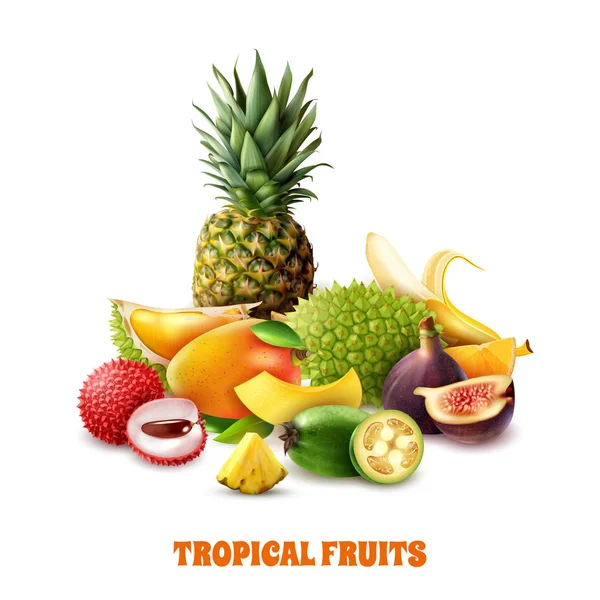 Composición de frutas tropicales exóticas — Vector de stock