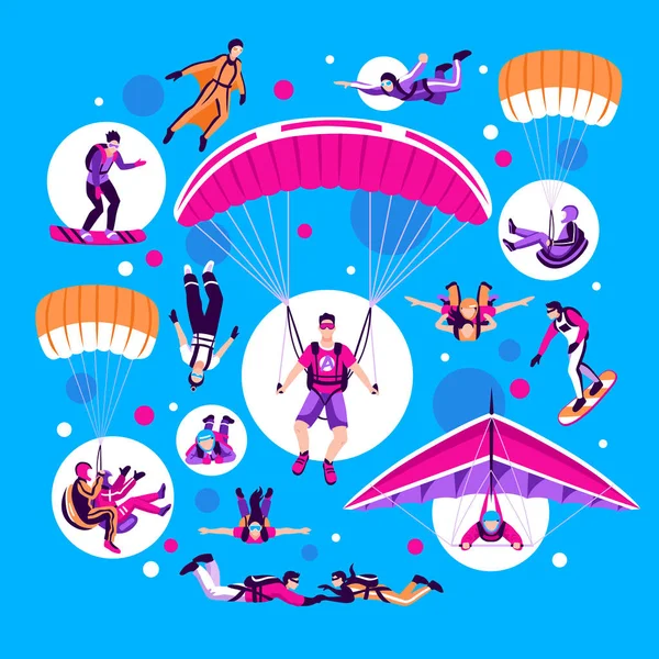 Skydiving And Parachuting Set — Stock Vector