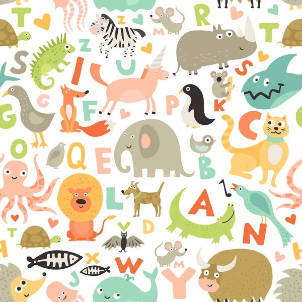 Children Alphabet Seamless Pattern — Stock Vector