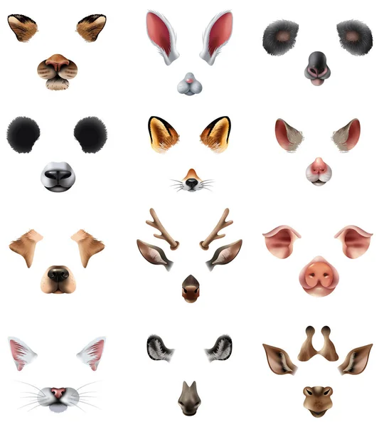 Söt djur masker videochatt ansökan effekt filter uppsättning — Stock vektor