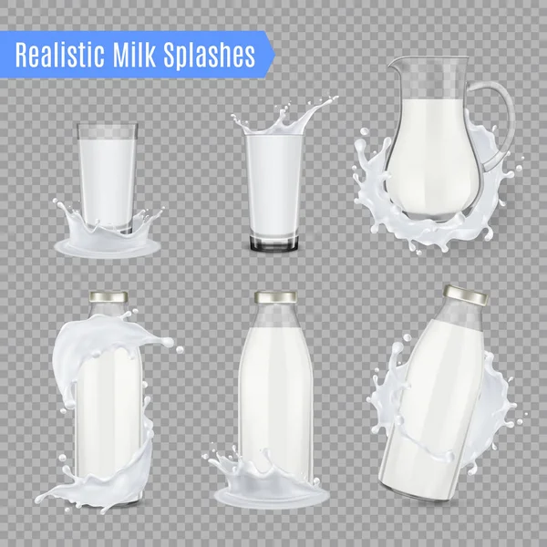Juego realista de salpicaduras de leche — Archivo Imágenes Vectoriales
