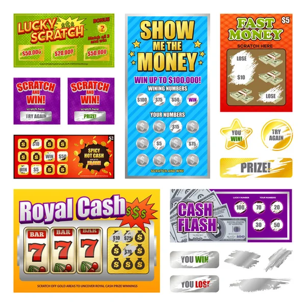 Scratch Lotteria Set di carte — Vettoriale Stock