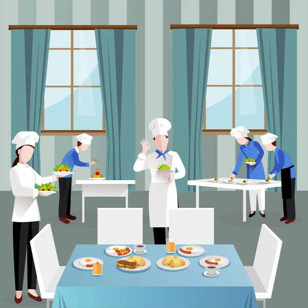 Koken van mensen In Restaurant samenstelling — Stockvector