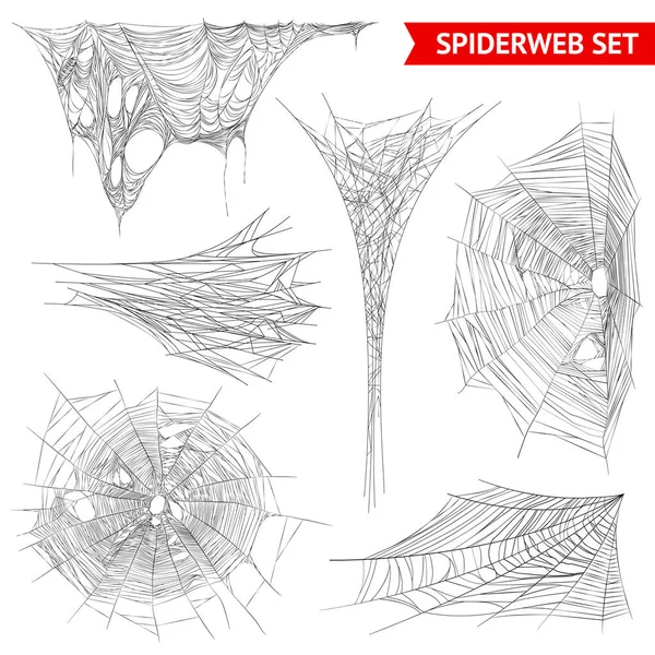 Realistische Spider Web Cobweb Set — Stockvector