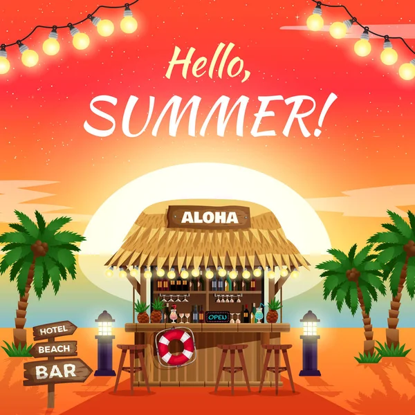 Hello Summer Bright Tropical Poster — Stock Vector