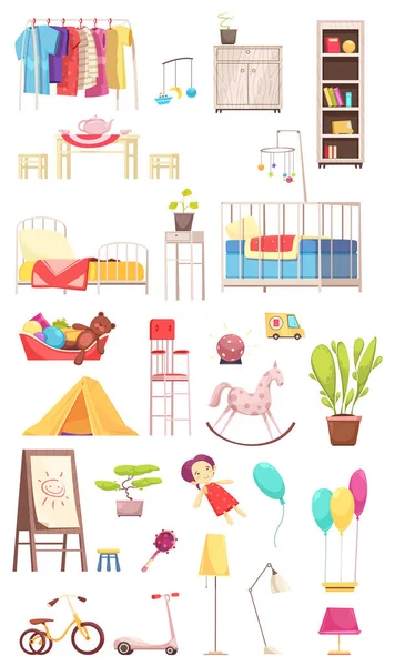 Children Room Interior Elements Set — Stock Vector