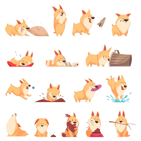 Conjunto de filhotes de cachorro bonito dos desenhos animados — Vetor de Stock