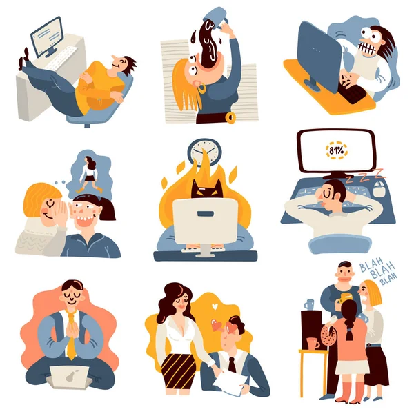 Office iş komik Icons Set — Stok Vektör