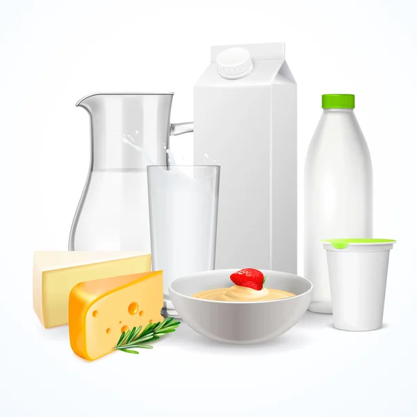 Süt ve süt ürünleri gerçekçi kompozisyon — Stok Vektör