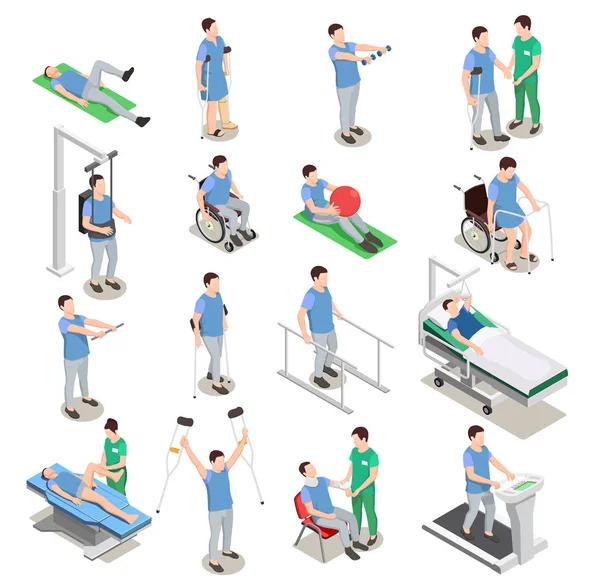 Icônes isométriques de physiothérapie — Image vectorielle