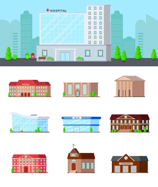 Kentsel binalar Icon Set — Stok Vektör