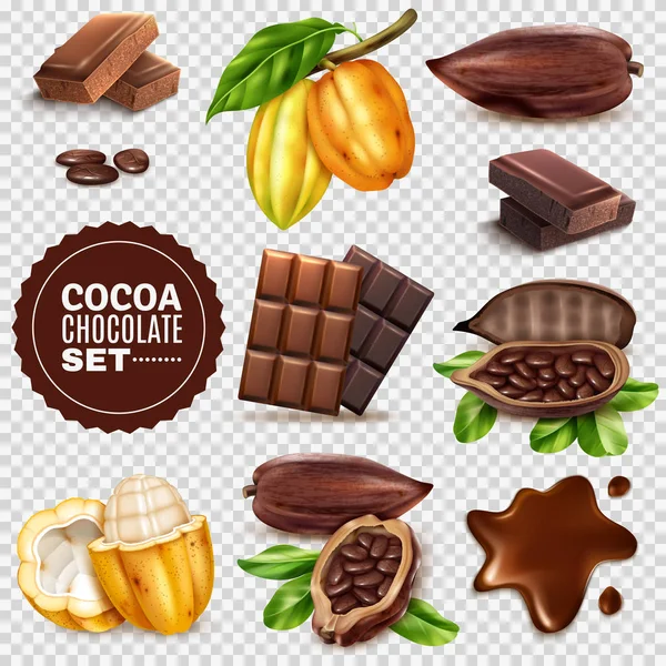 Ensemble de fond transparent de cacao réaliste — Image vectorielle