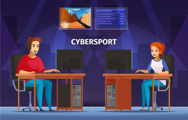 Χαρακτήρες κινουμένων σχεδίων Cybersport σύνθεση — Διανυσματικό Αρχείο